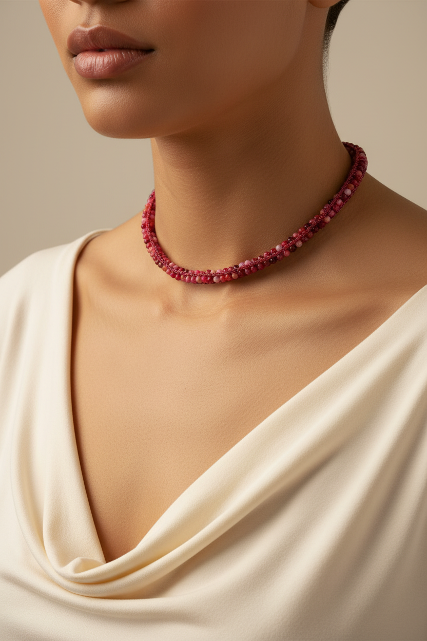 Collana Agata Fucsia indossata