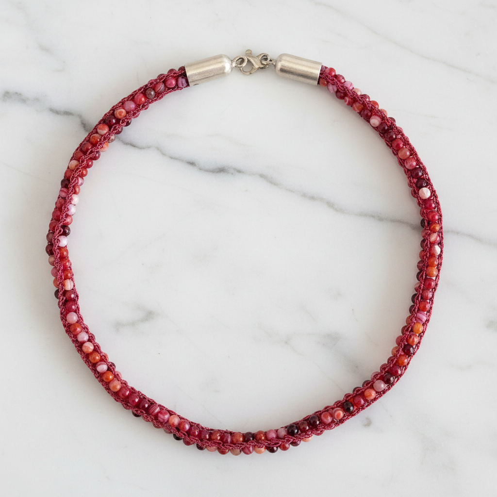 Collana Agata Fucsia — vista completa su marmo