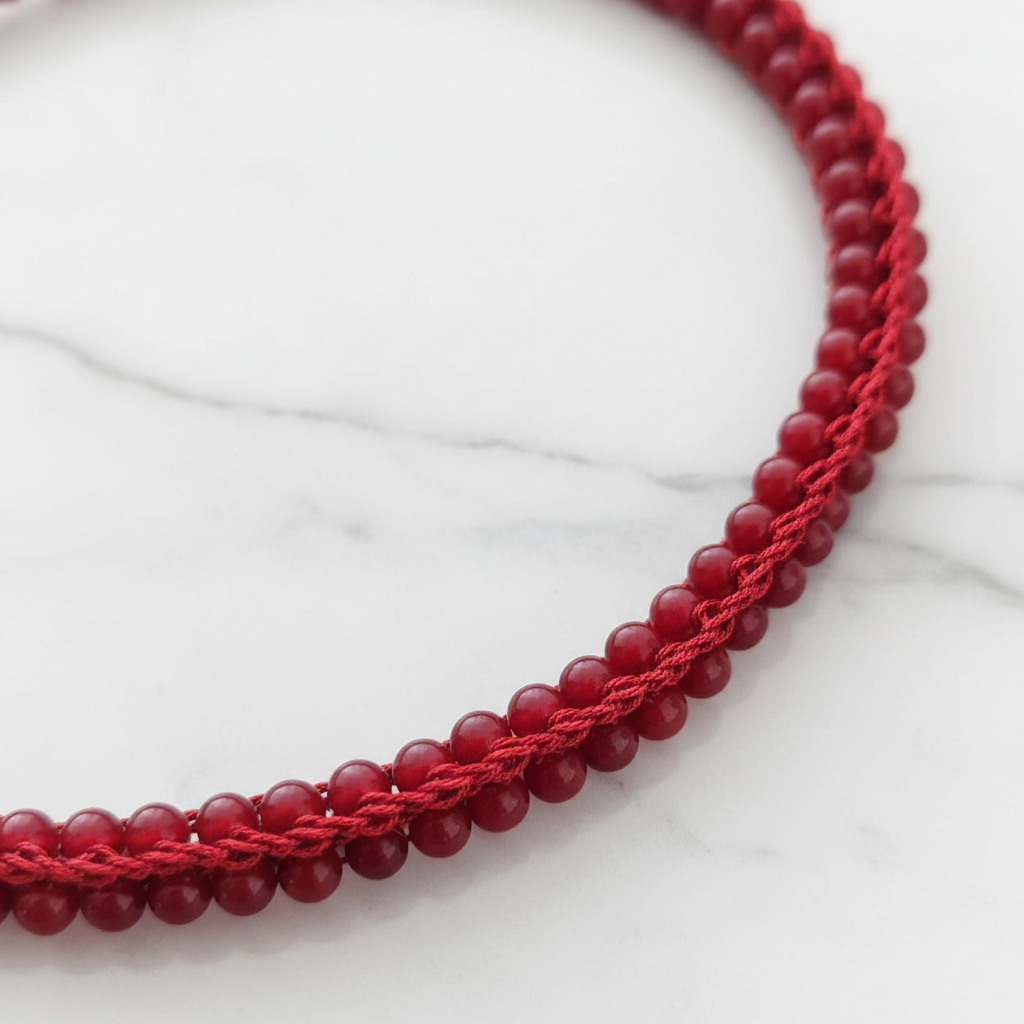 Collana Giada Rubellite — macro su marmo