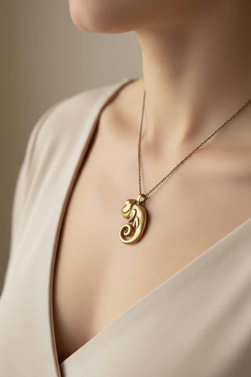Pendente Camaleonte indossato - bronzo luminoso